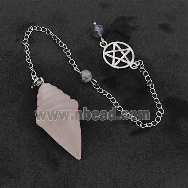 Pink Rose Quartz Pendulum Pendant With Chain