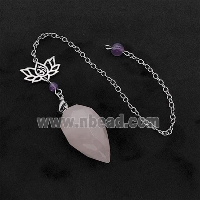 Pink Rose Quartz Pendulum Pendant With Chain Lotus