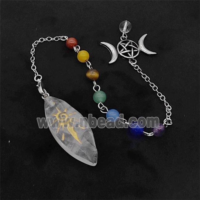 Clear Quartz Sun Leaf Pendant With Chakra Chain David Star