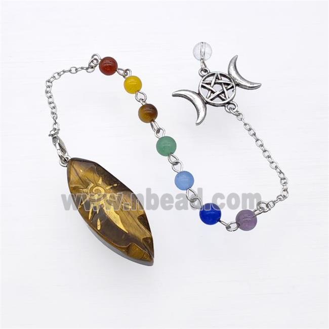 Tiger Eye Stone Sun Leaf Pendant With Chakra Chain David Star