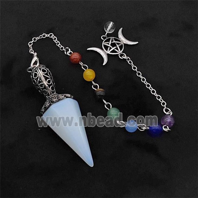 White Opalite Pendulum Pendant With Chakra Chain David Star