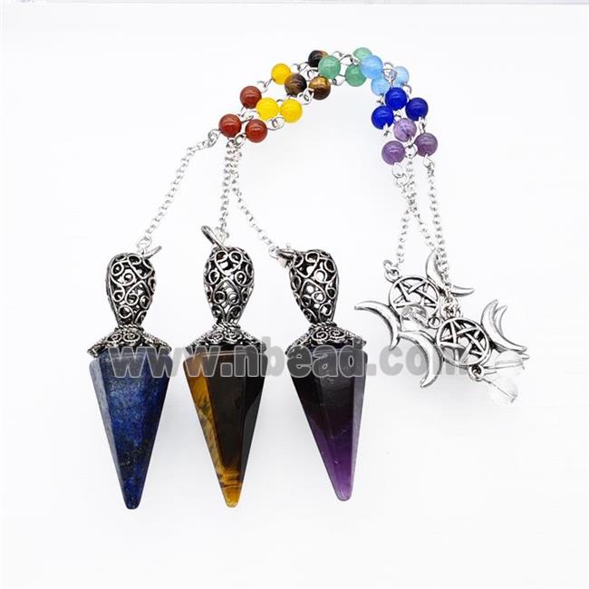 Mix Gemstone Pendulum Pendant With Chakra Chain David Star