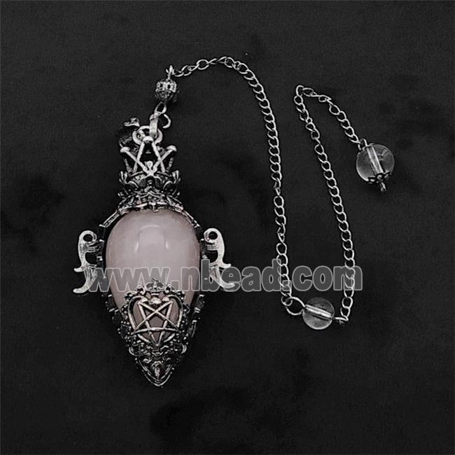 Rose Quartz Alloy Pendulum Pendant With Chain Antique Silver