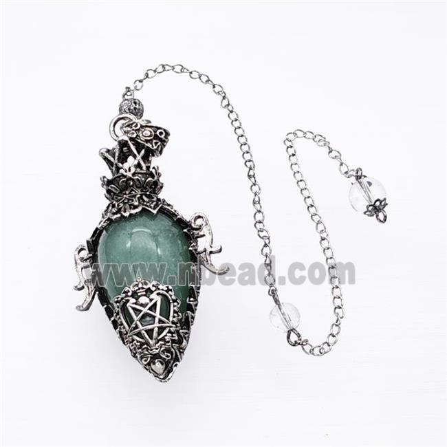 Green Aventurine Alloy Pendulum Pendant With Chain Antique Silver