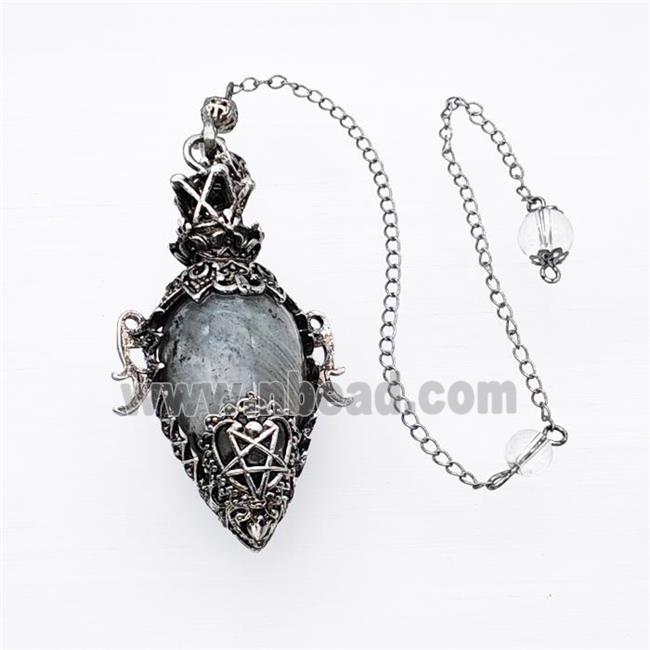 Labradorite Alloy Pendulum Pendant With Chain Antique Silver