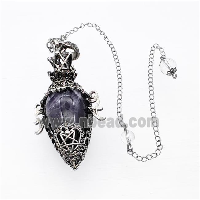 Purple Amethyst Alloy Pendulum Pendant With Chain Antique Silver