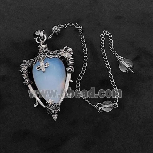 White Opalite Alloy Pendulum Pendant With Chain Antique Silver