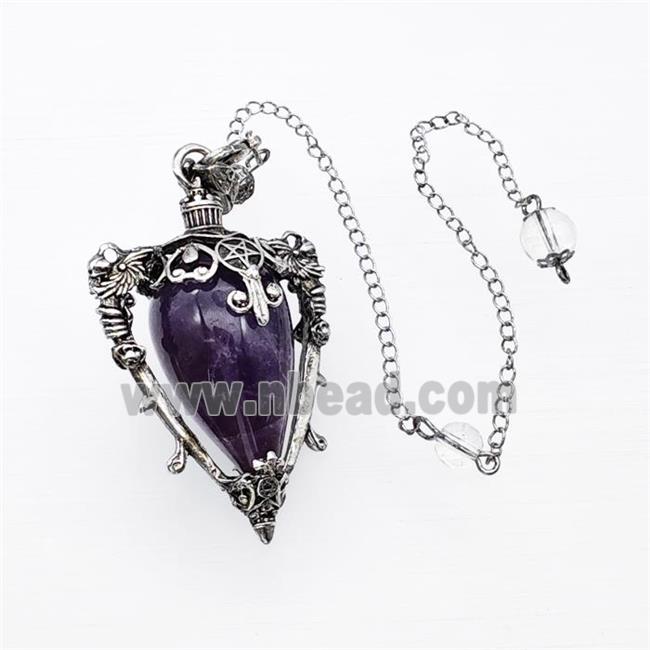 Purple Amethyst Alloy Pendulum Pendant With Chain Antique Silver