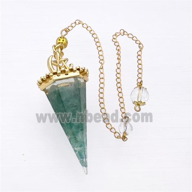 Green Fluorite Chips Resin Pendulum Pendant With Chain Gold Plated