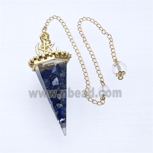 Blue Lapis Lazuli Chips Resin Pendulum Pendant With Chain Gold Plated