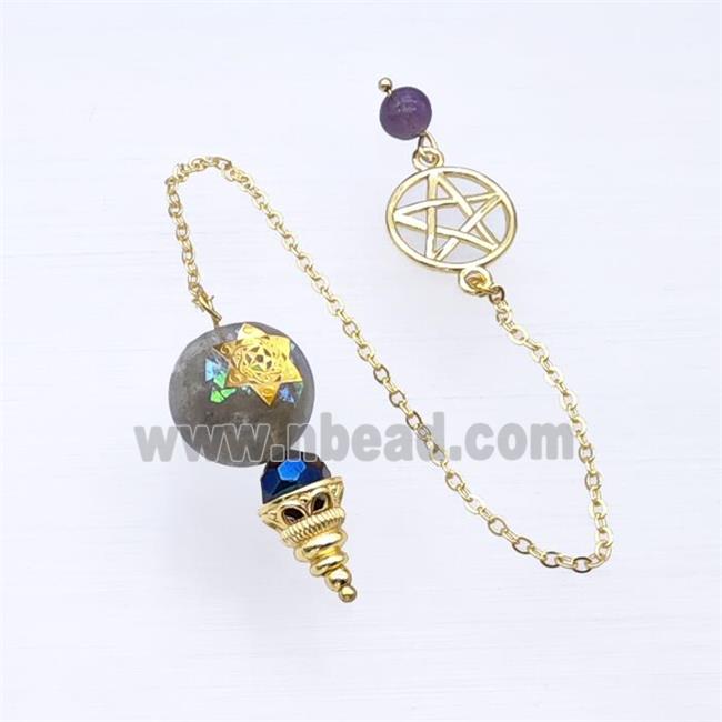 Labradorite Sphere Pendant With Chain Star Gold Plated