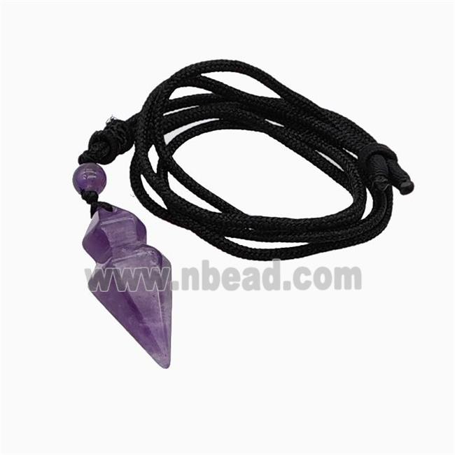 Purple Amethyst Pendulum Necklace Black Nylon Cord