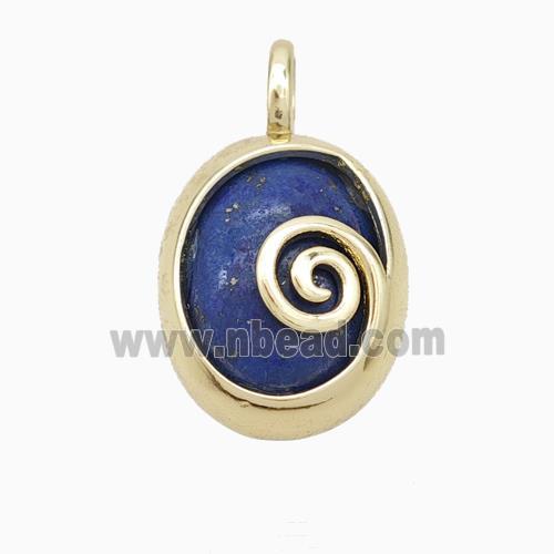 Copper Oval Pendant Pave Blue Lapis Lazuli Gold Plated