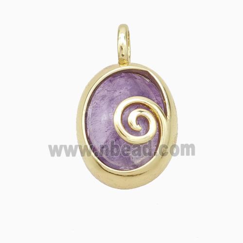 Copper Oval Pendant Pave Purple Amethyst Gold Plated