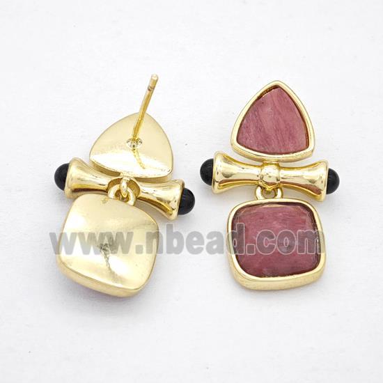 Copper Stud Earrings Pave Gemstone Triangel Square Gold Plated