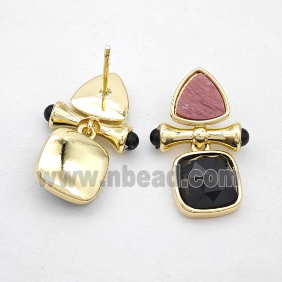 Copper Stud Earrings Pave Gemstone Triangel Square Gold Plated