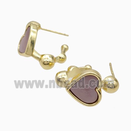 Copper Heart Stud Earrings Pave Shell Gold Plated