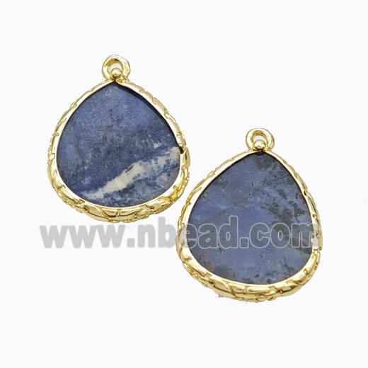 Natural Blue Sodalite Teardrop Pendant Gold Plated