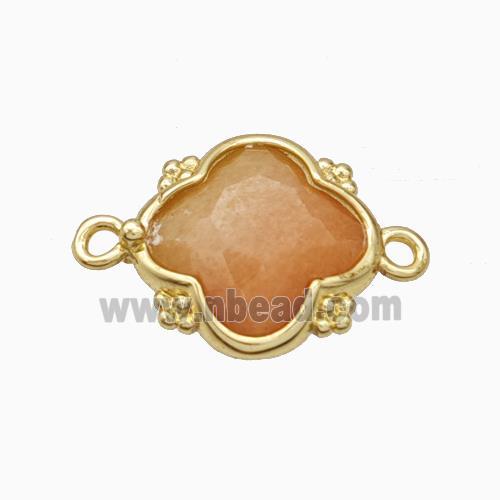 Natural Peach Sunstone Clover Connector Gold Plated