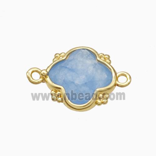 Blue Dye Jade Clover Connector Gold Plated