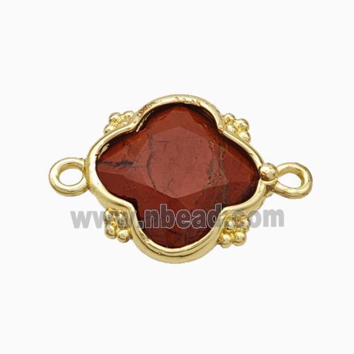 Natural Red Jasper Clover Connector Gold Plated