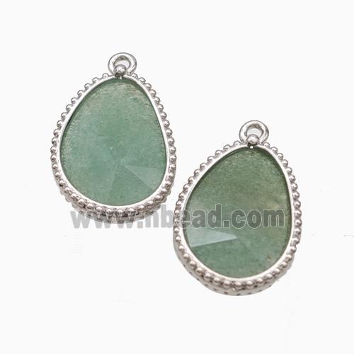 Natural Green Strawberry Quartz Teardrop Pendant Platinum Plated