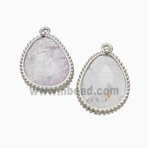 Natural Lt.purple Amethyst Teardrop Pendant Platinum Plated