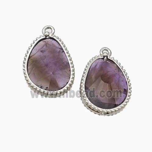 Natural Purple Amethyst Teardrop Pendant Platinum Plated