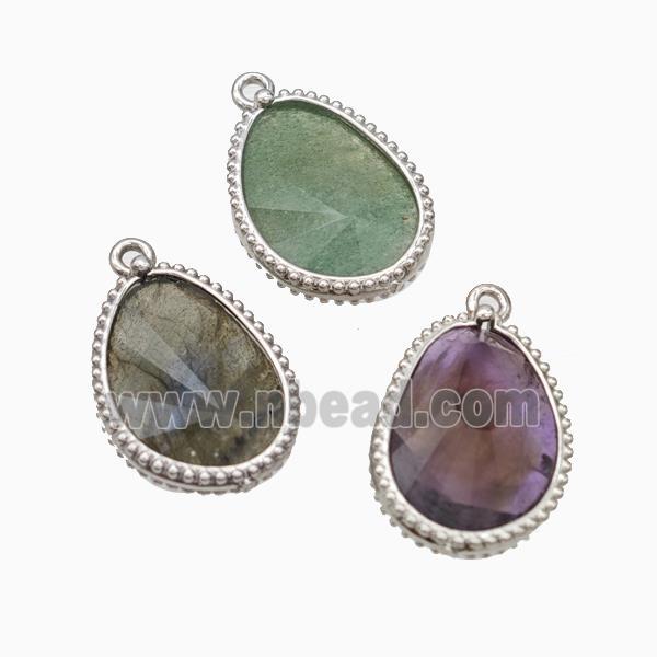 Natural Gemstone Teardrop Pendant Platinum Plated Mixed