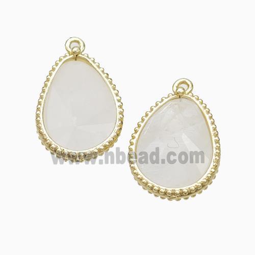 Natural White Crystal Quartz Teardrop Pendant Gold Plated