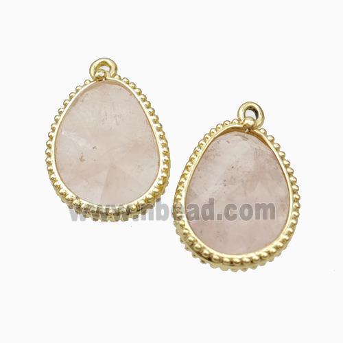 Natural Pink Rose Quartz Teardrop Pendant Gold Plated