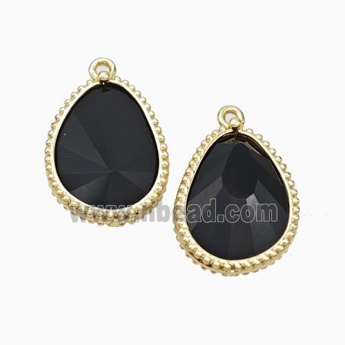 Natural Black Obsidian Teardrop Pendant Gold Plated