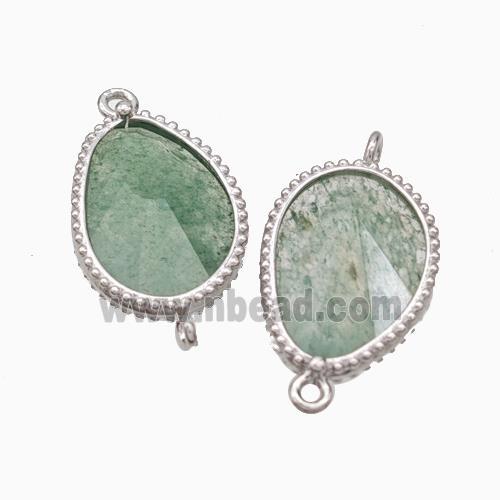 Green Strawberry Quartz Teardrop Connector Platinum Plated