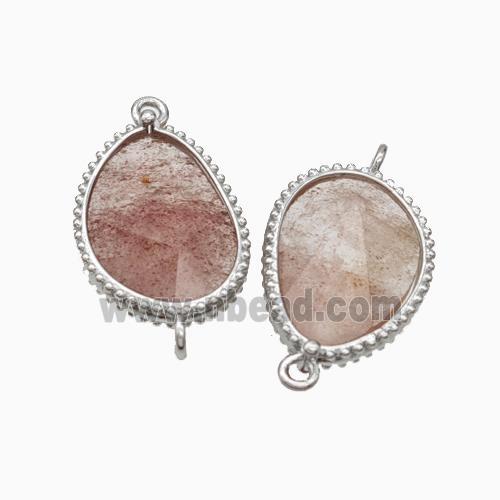 Pink Strawberry Quartz Teardrop Connector Platinum Plated