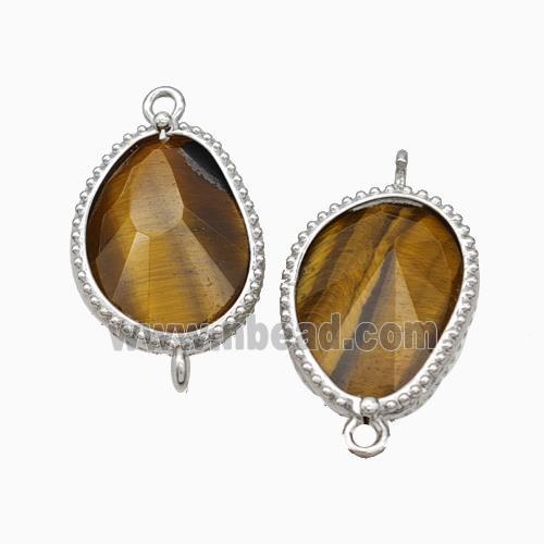 Natural Tiger Eye Stone Teardrop Connector Platinum Plated