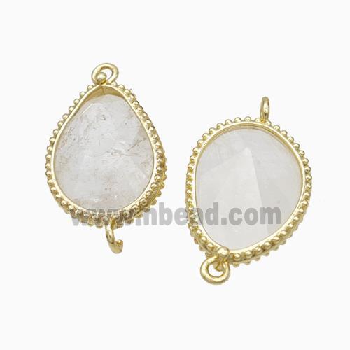 Natural White Crystal Quartz Teardrop Connector Gold Plated