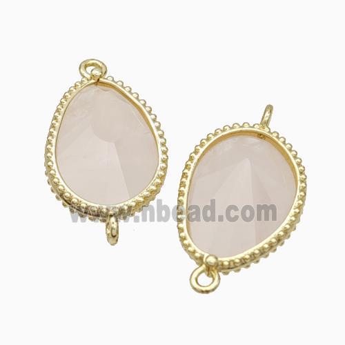 Natural Pink Rose Quartz Teardrop Connector Gold Plated