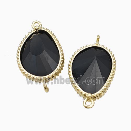 Natural Black Obsidian Teardrop Connector Gold Plated