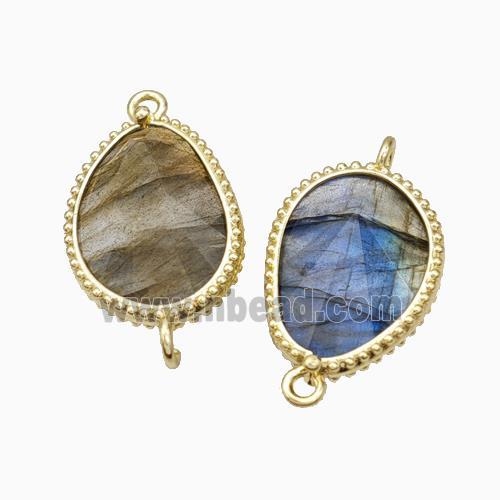 Natural Labradorite Teardrop Connector Gold Plated