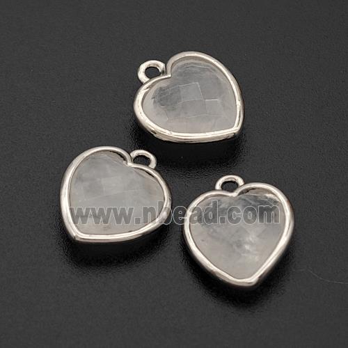 Natural Clear Quartz Heart Pendant Faceted Platinum Plated