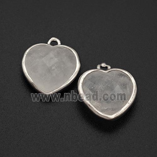 Natural Clear Quartz Heart Pendant Faceted Platinum Plated