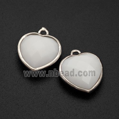 White Porcelain Heart Pendant Faceted Platinum Plated