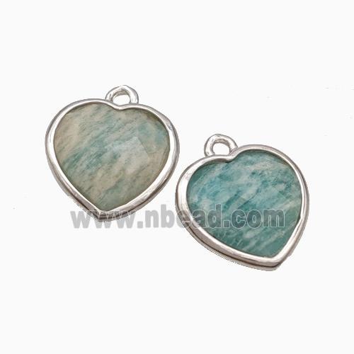 Natural Green Amazonite Heart Pendant Faceted Platinum Plated