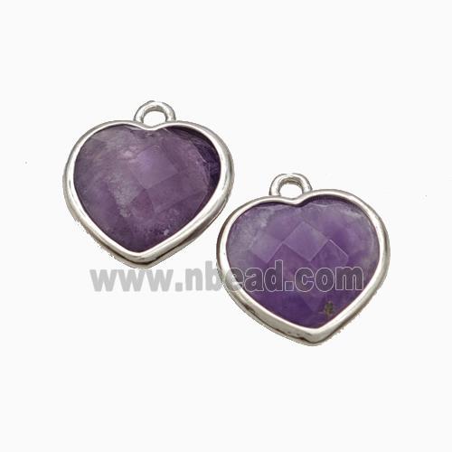 Natural Purple Amethyst Heart Pendant Faceted Platinum Plated