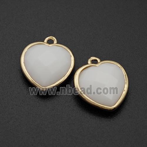 White Porcelain Heart Pendant Faceted Gold Plated