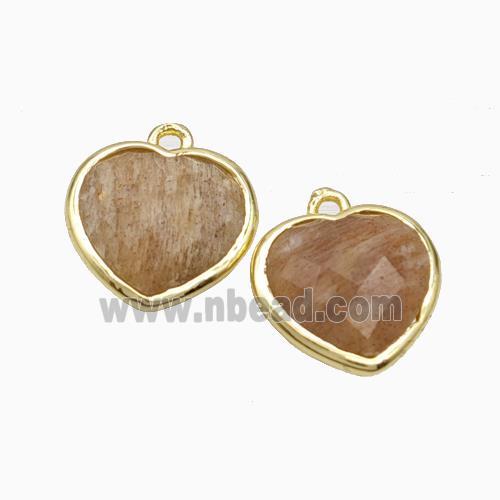 Natural Peach Sunstone Heart Pendant Faceted Gold Plated