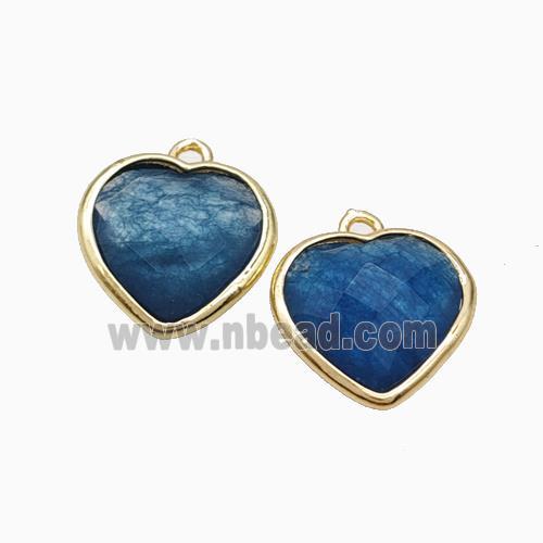 Deepblue Dye Jade Heart Pendant Faceted Gold Plated