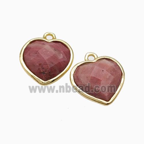 Pink Wood Lace Jasper Heart Pendant Faceted Gold Plated