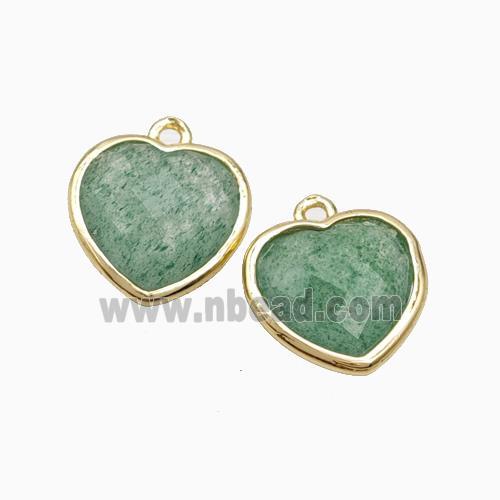 Natural Green Strawberry Quartz Heart Pendant Faceted Gold Plated