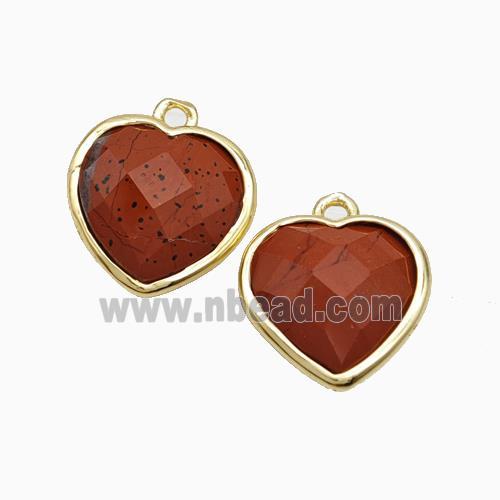 Natural Red Jasper Heart Pendant Faceted Gold Plated